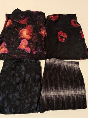 LuLaRoe Leggings OS One Size Lot of 4 Black Based Colors